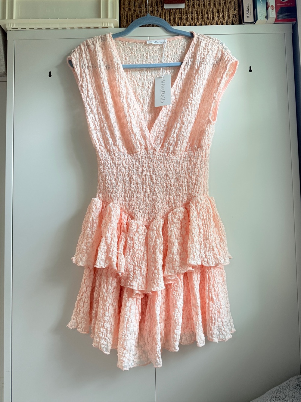 Vivabella Peach Ruffled Textured Mini Dress